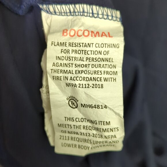 Bocomal FR T-Shirt Men's 3XL Blue Henley Long Sleeve 7oz. Flame Resistant Cotton - Picture 10 of 11